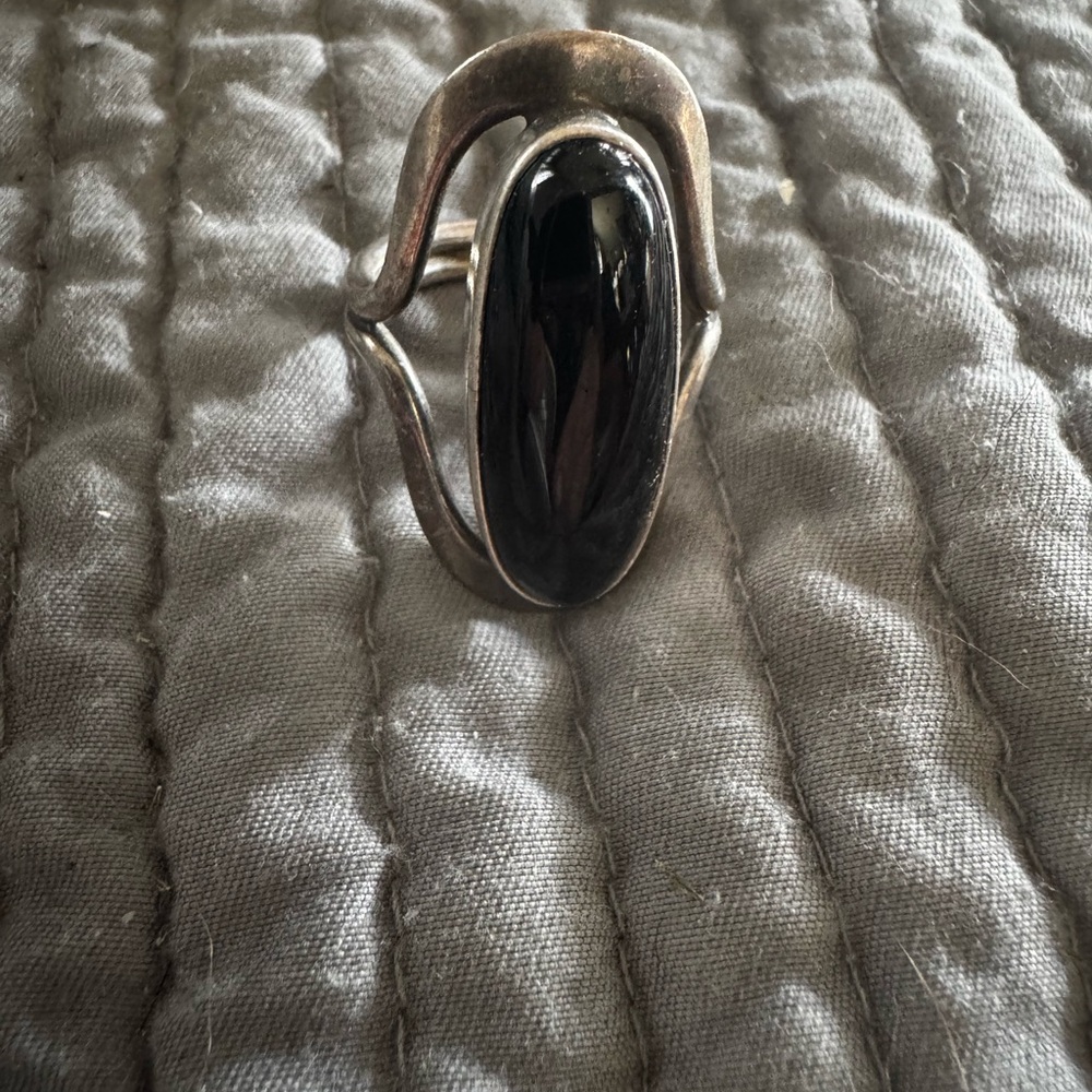 Silver 925 Mexico DDD Ring with Black Stone Onyx size 10
